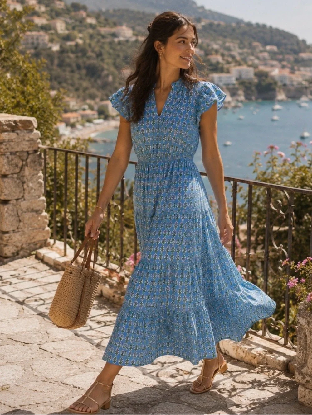 NWT J.Crew Willa Tiered Midi Dress Mountain Bluebird Floral Blue Size 8